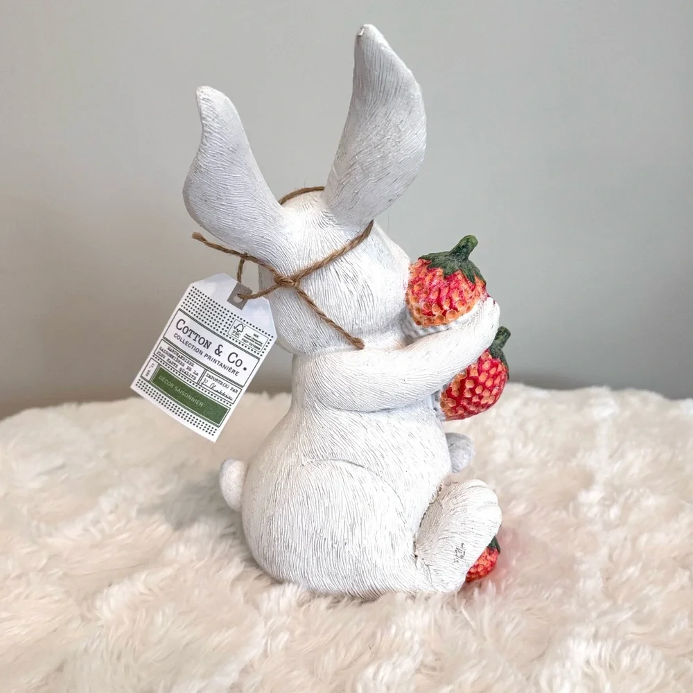 Bunny Rabbit Holding Strawberries Cute Spring Decor NEW 8”
